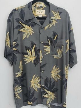 Bamboo Cay Fine Resortwear Tropical Camp Shirt Mens Large Greyish Green